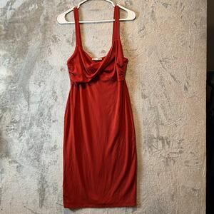 Reformation Ribbed Geller Midi Dress Size Large Tencel Blend Burnt‎ Orange